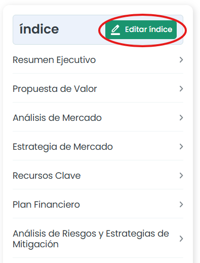 Botón Editar índice en Mi Plan
